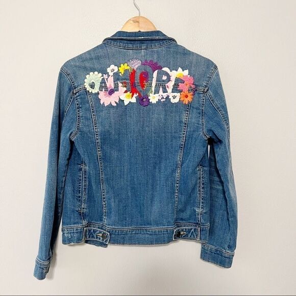 Anthropologie Pilcro and the Letterpress Embroidered Denim Jacket sz XS Floral - Picture 3 of 7